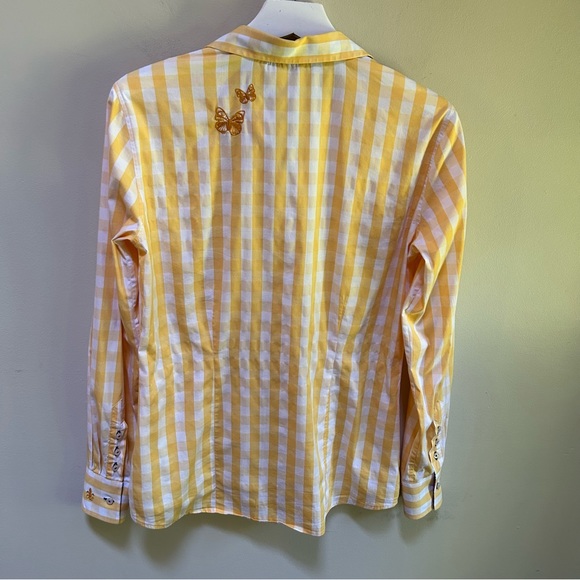 Fior Da Liso ~ Veronica Tailored Gingham Check Long Sleeve Button Front 8 Blouse - Picture 7 of 16
